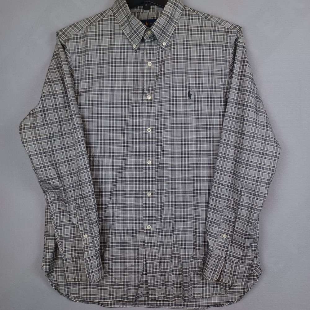 Ralph Lauren Shirt Mens Large Gray Plaid Long Sleeve Button Down Cotton Preppy